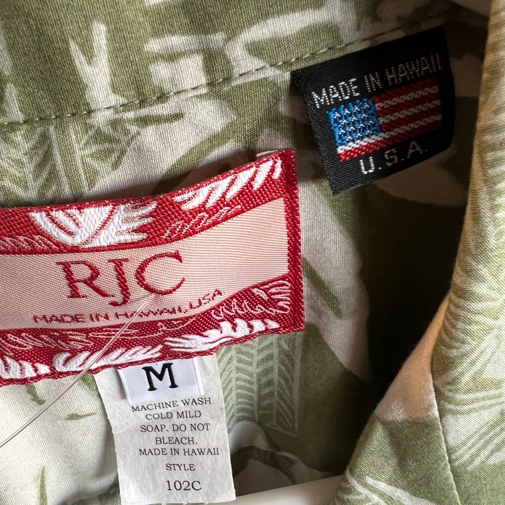 NWT RJC Green Print Hawaiian Shirt Aloha Cotton Medium - Picture 2 of 6